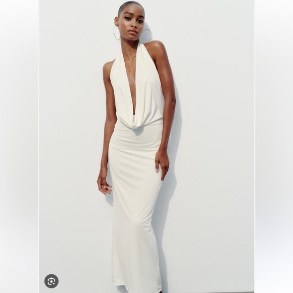 Zara Drapped Halter Dress in White - Picture 1 of 9